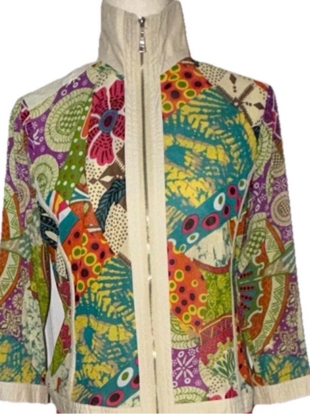 Myung Shin Grace Original Mix Pattern Windbreaker  3/4 Sleeve Zip Jacket